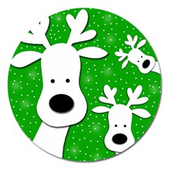 Christmas Reindeer - Green 2 Magnet 5  (round) by Valentinaart