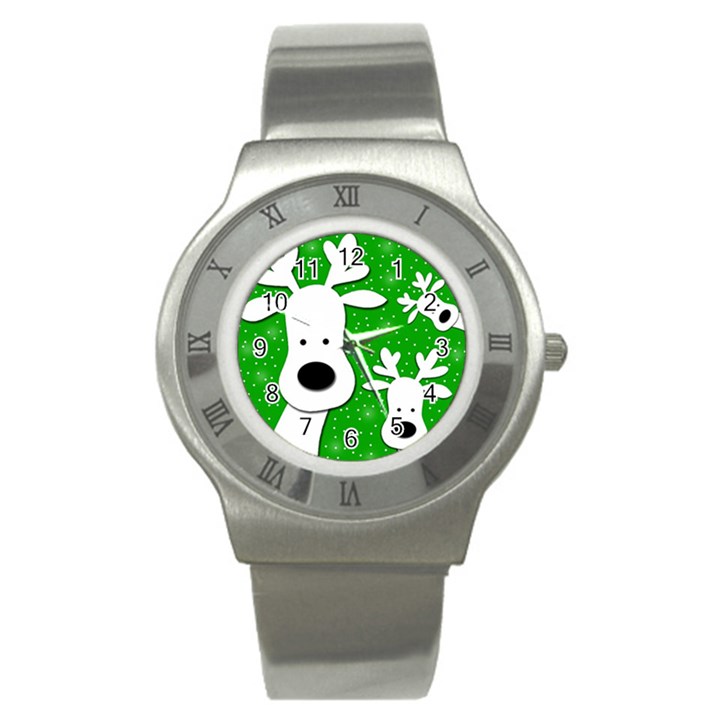 Christmas reindeer - green 2 Stainless Steel Watch