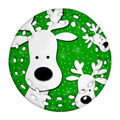 Christmas Reindeer - Green 2 Ornament (round Filigree)  by Valentinaart