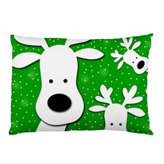 Christmas Reindeer - Green 2 Pillow Case (two Sides) by Valentinaart