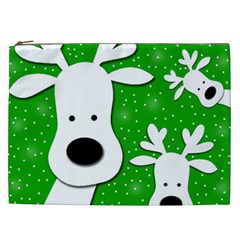 Christmas Reindeer - Green 2 Cosmetic Bag (xxl)  by Valentinaart