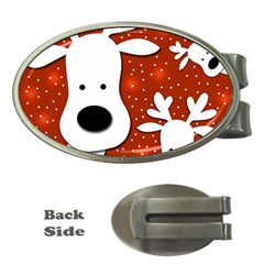 Christmas Reindeer - Red 2 Money Clips (oval)  by Valentinaart