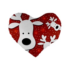 Christmas Reindeer - Red 2 Standard 16  Premium Heart Shape Cushions by Valentinaart