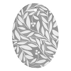 Gray And White Floral Pattern Oval Ornament (two Sides)