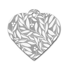 Gray And White Floral Pattern Dog Tag Heart (one Side) by Valentinaart