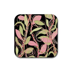 Pink And Ocher Ivy Rubber Square Coaster (4 Pack)  by Valentinaart