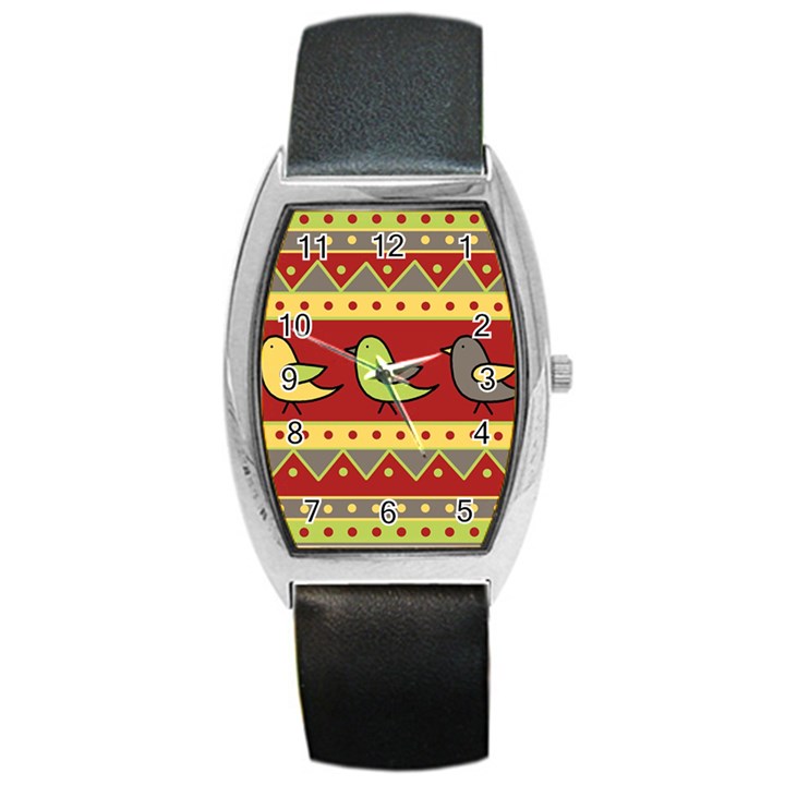 Brown bird pattern Barrel Style Metal Watch