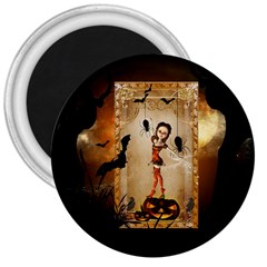 Halloween, Cute Girl With Pumpkin And Spiders 3  Magnets by FantasyWorld7