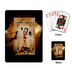 Halloween, Cute Girl With Pumpkin And Spiders Playing Card by FantasyWorld7