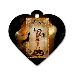 Halloween, Cute Girl With Pumpkin And Spiders Dog Tag Heart (two Sides)