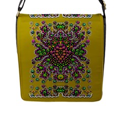 Fantasy Flower Peacock With Some Soul In Popart Flap Messenger Bag (l)  by pepitasart