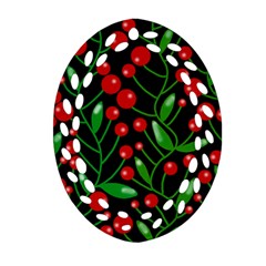 Red Christmas Berries Oval Filigree Ornament (2-side)  by Valentinaart