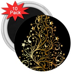 Decorative Starry Christmas Tree Black Gold Elegant Stylish Chic Golden Stars 3  Magnets (10 Pack)  by yoursparklingshop