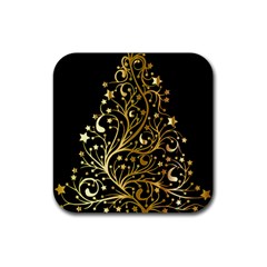 Decorative Starry Christmas Tree Black Gold Elegant Stylish Chic Golden Stars Rubber Coaster (square)  by yoursparklingshop