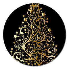 Decorative Starry Christmas Tree Black Gold Elegant Stylish Chic Golden Stars Magnet 5  (round) by yoursparklingshop