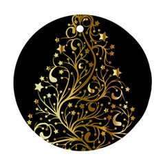 Decorative Starry Christmas Tree Black Gold Elegant Stylish Chic Golden Stars Round Ornament (two Sides)  by yoursparklingshop