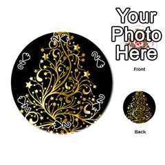 Decorative Starry Christmas Tree Black Gold Elegant Stylish Chic Golden Stars Playing Cards 54 (round) 