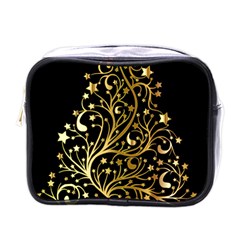 Decorative Starry Christmas Tree Black Gold Elegant Stylish Chic Golden Stars Mini Toiletries Bags by yoursparklingshop