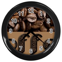 Funny Coffee Beans Brown Typography Wall Clocks (black)