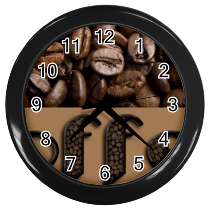 Funny Coffee Beans Brown Typography Wall Clocks (Black)