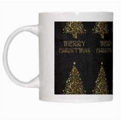 Merry Christmas Tree Typography Black And Gold Festive White Mugs by yoursparklingshop