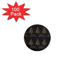 Merry Christmas Tree Typography Black And Gold Festive 1  Mini Buttons (100 Pack)  by yoursparklingshop