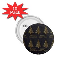 Merry Christmas Tree Typography Black And Gold Festive 1 75  Buttons (10 Pack) by yoursparklingshop