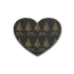 Merry Christmas Tree Typography Black And Gold Festive Rubber Coaster (heart)  by yoursparklingshop