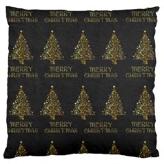 Merry Christmas Tree Typography Black And Gold Festive Large Cushion Case (one Side) by yoursparklingshop