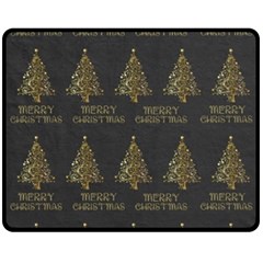 Merry Christmas Tree Typography Black And Gold Festive Double Sided Fleece Blanket (medium)  by yoursparklingshop