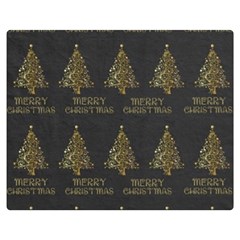 Merry Christmas Tree Typography Black And Gold Festive Double Sided Flano Blanket (medium)  by yoursparklingshop