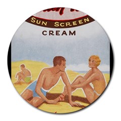 Vintage Summer Sunscreen Advertisement Round Mousepads by yoursparklingshop