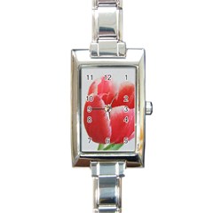 Red Tulip Watercolor Painting Rectangle Italian Charm Watch by picsaspassion