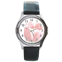 Red Tulip Pencil Drawing Round Metal Watch by picsaspassion