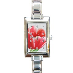 Tulip Red Watercolor Painting Rectangle Italian Charm Watch by picsaspassion