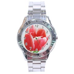 Tulip Red Watercolor Painting Stainless Steel Analogue Watch by picsaspassion