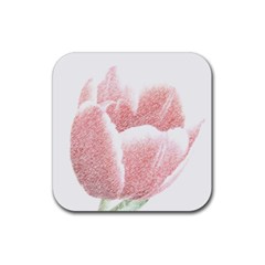 Tulip Red Pencil Drawing Art Rubber Coaster (square)  by picsaspassion