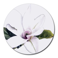 White Magnolia Pencil Drawing Art Round Mousepads by picsaspassion