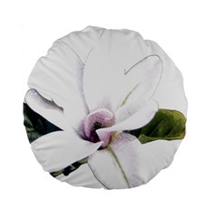 White Magnolia Pencil Drawing Art Standard 15  Premium Round Cushions by picsaspassion