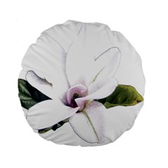 White Magnolia Pencil Drawing Art Standard 15  Premium Flano Round Cushions