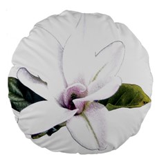 White Magnolia Pencil Drawing Art Large 18  Premium Flano Round Cushions by picsaspassion