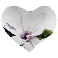 White Magnolia Pencil Drawing Art Large 19  Premium Flano Heart Shape Cushions by picsaspassion