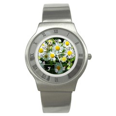 White Summer Flowers Oil Painting Art Stainless Steel Watch by picsaspassion