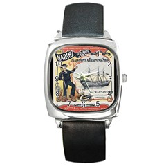 Vintage Advertisement British Navy Marine Typography Square Metal Watch by yoursparklingshop