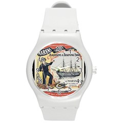 Vintage Advertisement British Navy Marine Typography Round Plastic Sport Watch (m) by yoursparklingshop