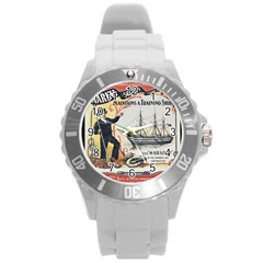 Vintage Advertisement British Navy Marine Typography Round Plastic Sport Watch (l) by yoursparklingshop