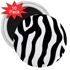 Zebra Horse Skin Pattern Black And White 3  Magnets (10 Pack)  by picsaspassion