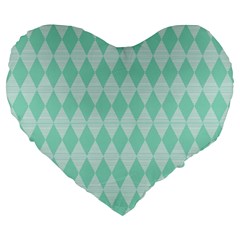 Mint Color Diamond Shape Pattern Large 19  Premium Flano Heart Shape Cushions