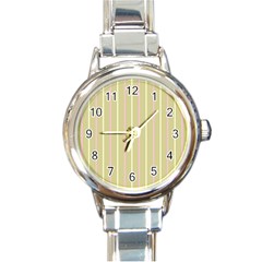 Summer Sand Color Pink And Yellow Stripes Round Italian Charm Watch by picsaspassion