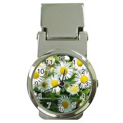 White summer flowers, watercolor painting Money Clip Watches